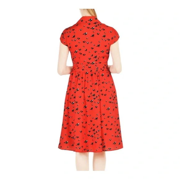 eShakti Red Midi Dress with Black Floral Pattern - Picture 6 of 14